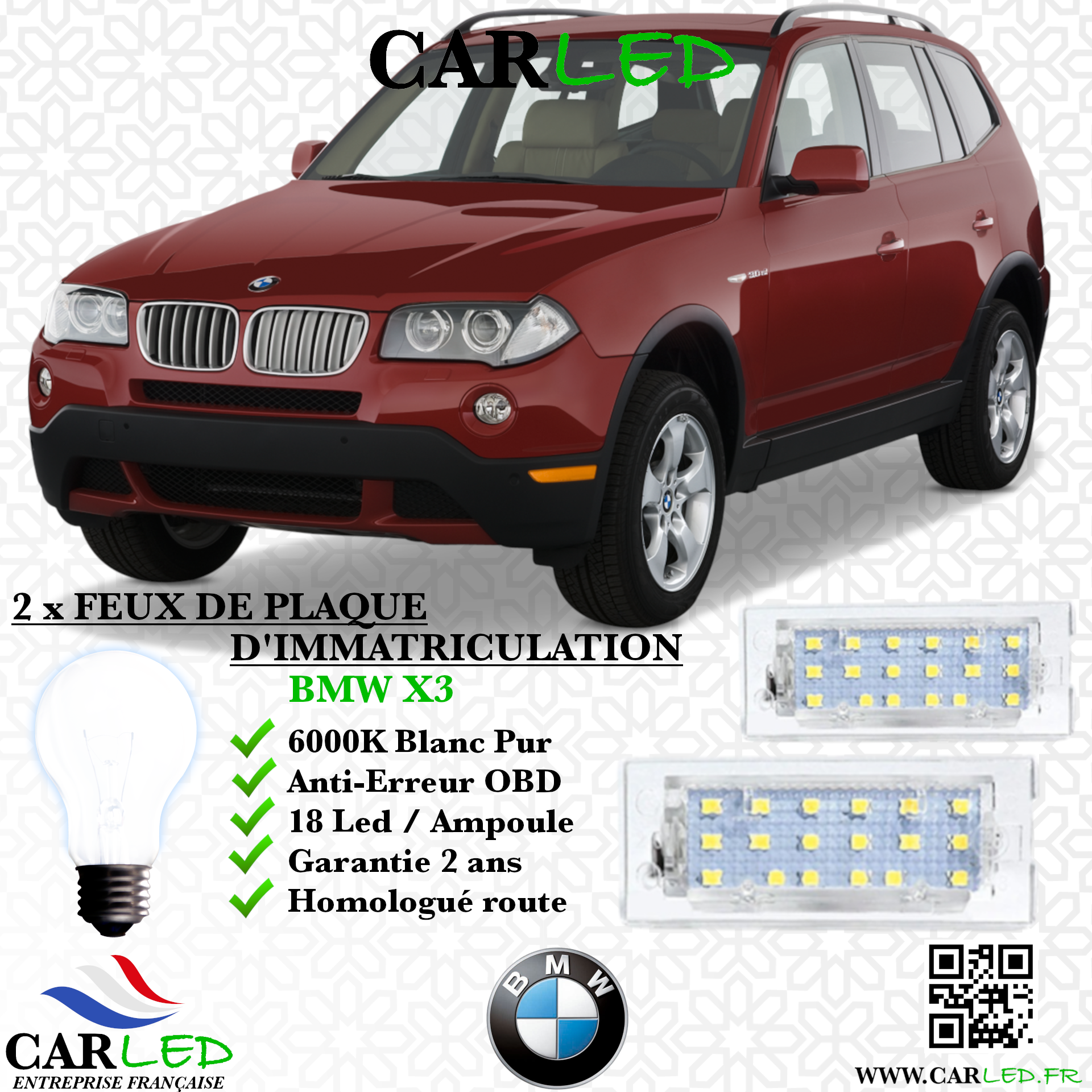 2x Feux de plaque d'immatriculation LED BMW X3 E83
