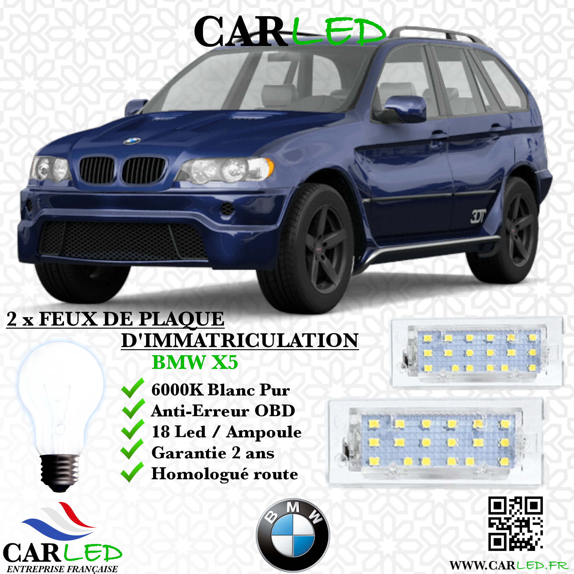 2x Feux de plaque d'immatriculation LED BMW X5 E53