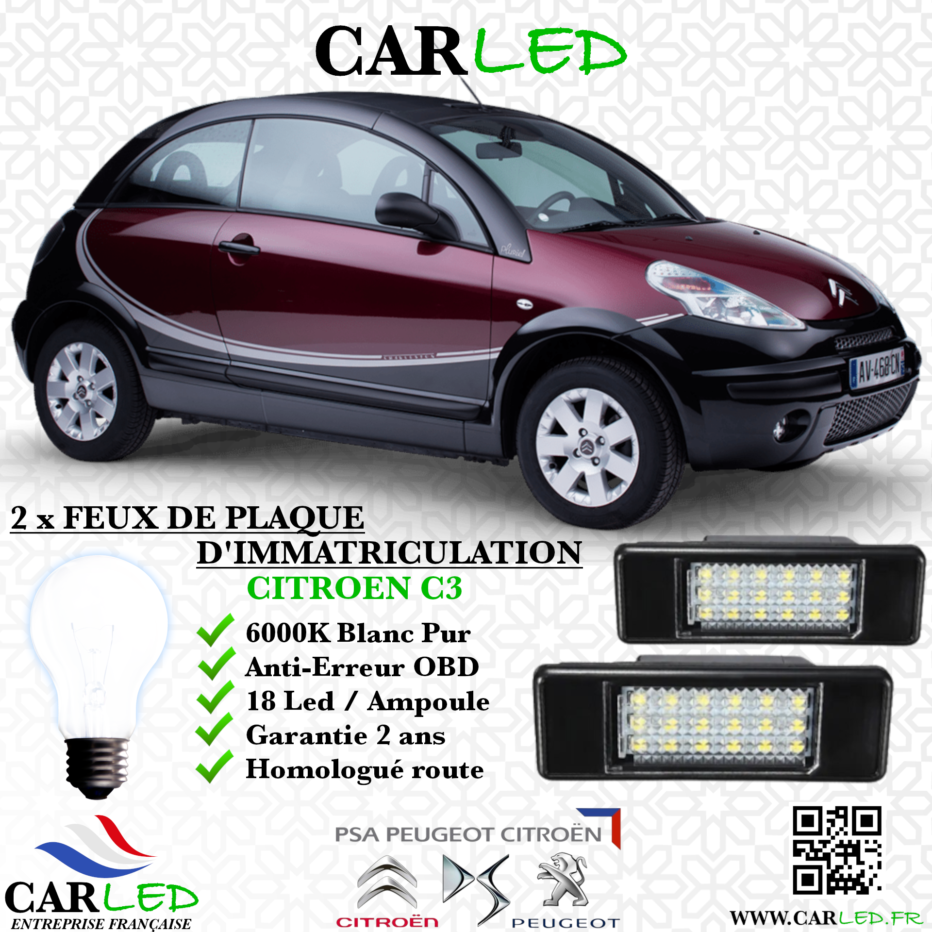 Feux Plaque d'immatriculation LED CITROËN C3 PLURIEL