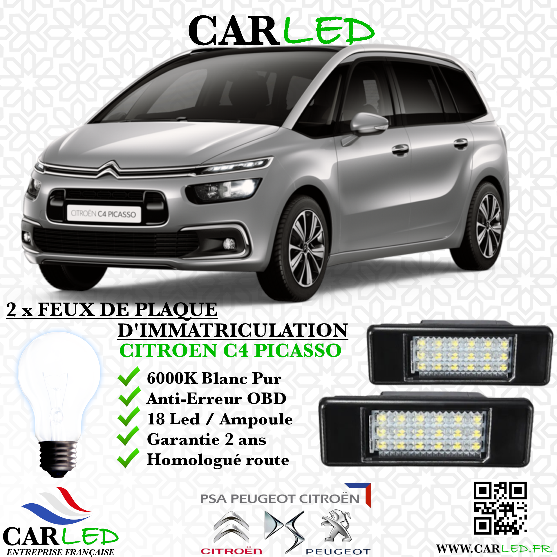 Feux Plaque d'immatriculation LED CITROËN C4 PICASSO II
