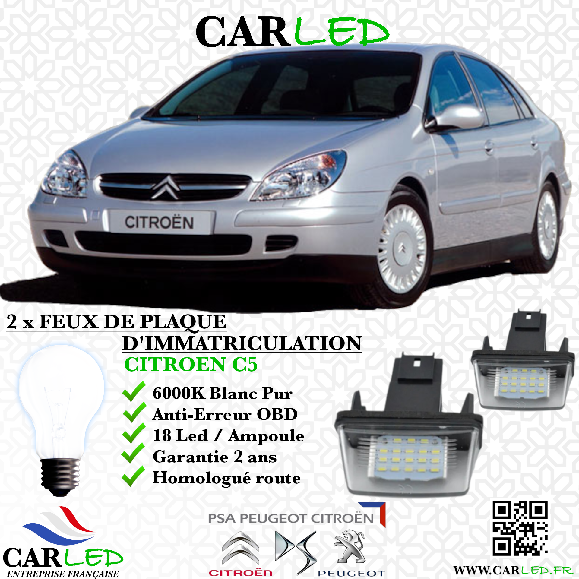 Feux Plaque d'immatriculation LED CITROËN C5 I