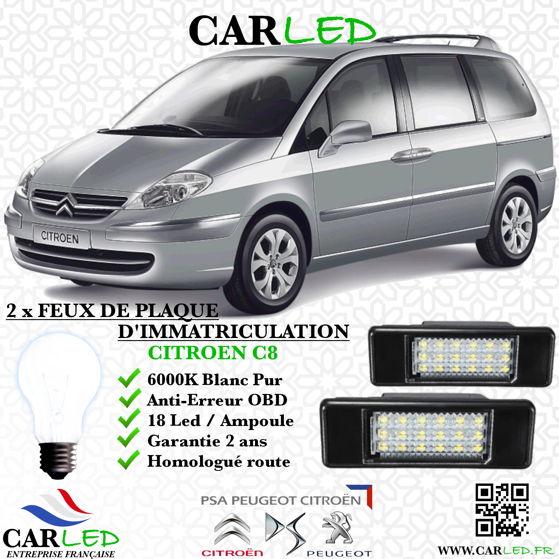 Feux Plaque d'immatriculation LED CITROËN C8