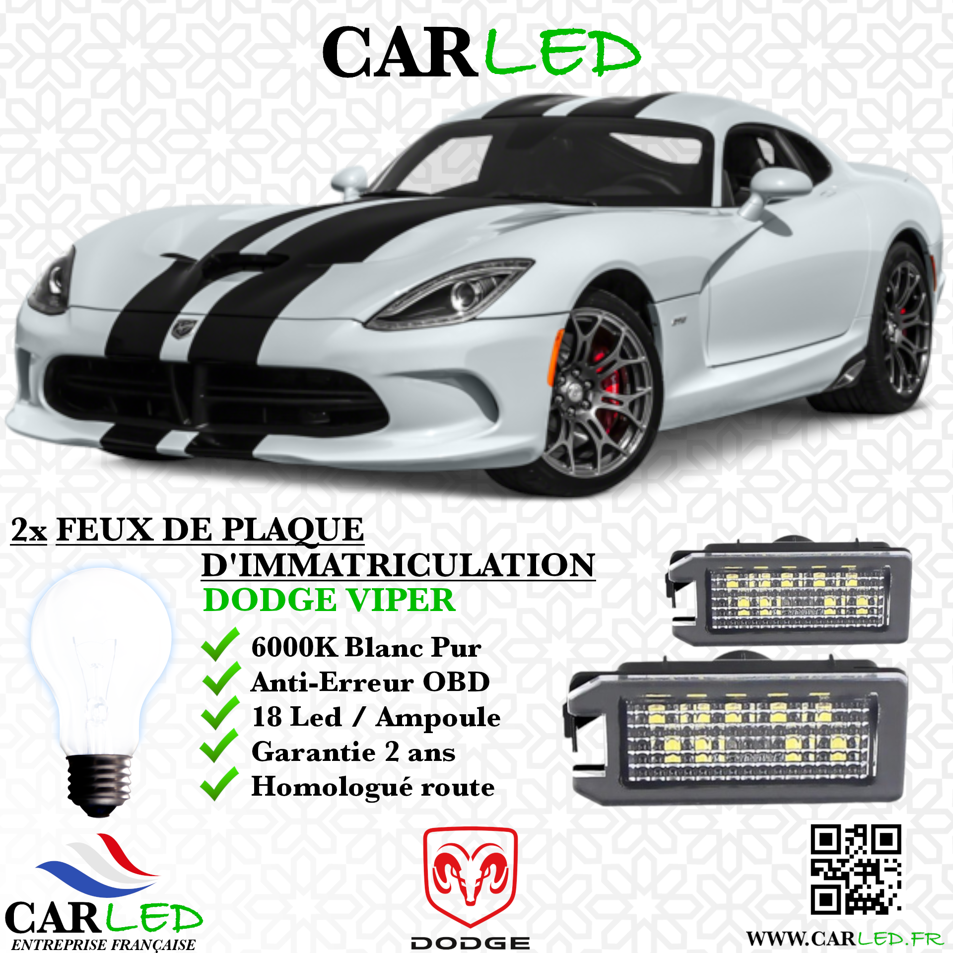 Feux de plaque d'immatriculation LED Dodge Viper