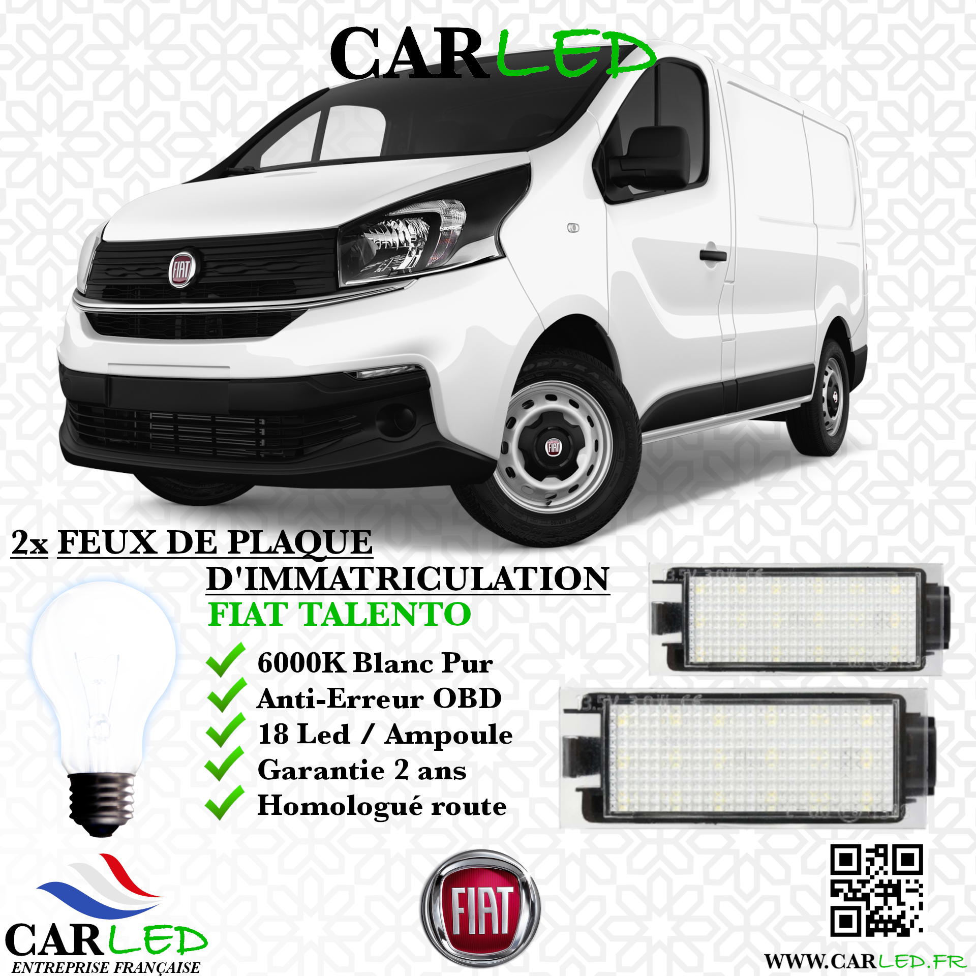 2x Feux de plaque d'immatriculation LED Fiat Talento
