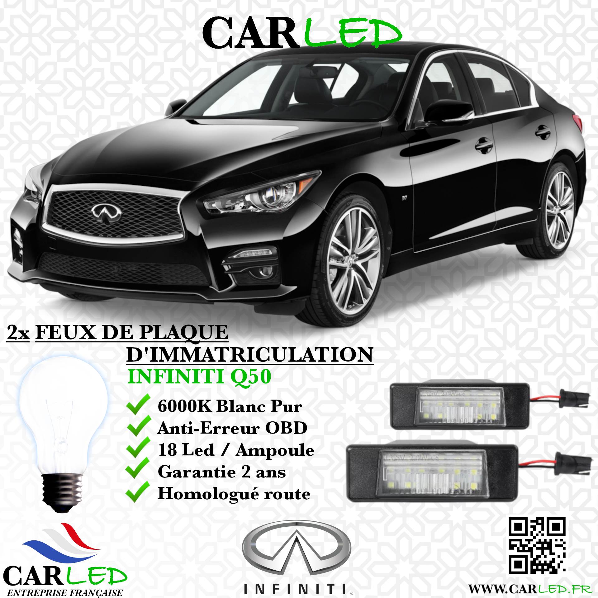 2x Feux de plaque d'immatriculation LED Infiniti Q50