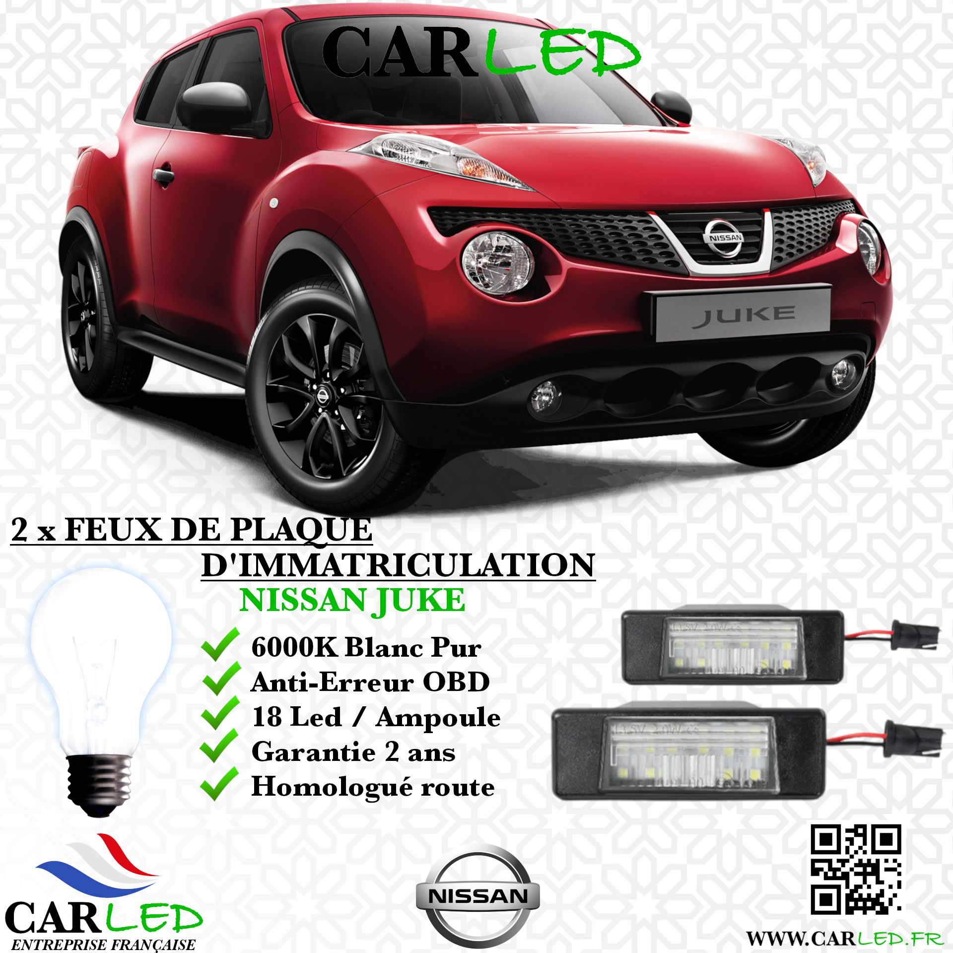 2x Feux de plaque d'immatriculation LED Nissan Juke