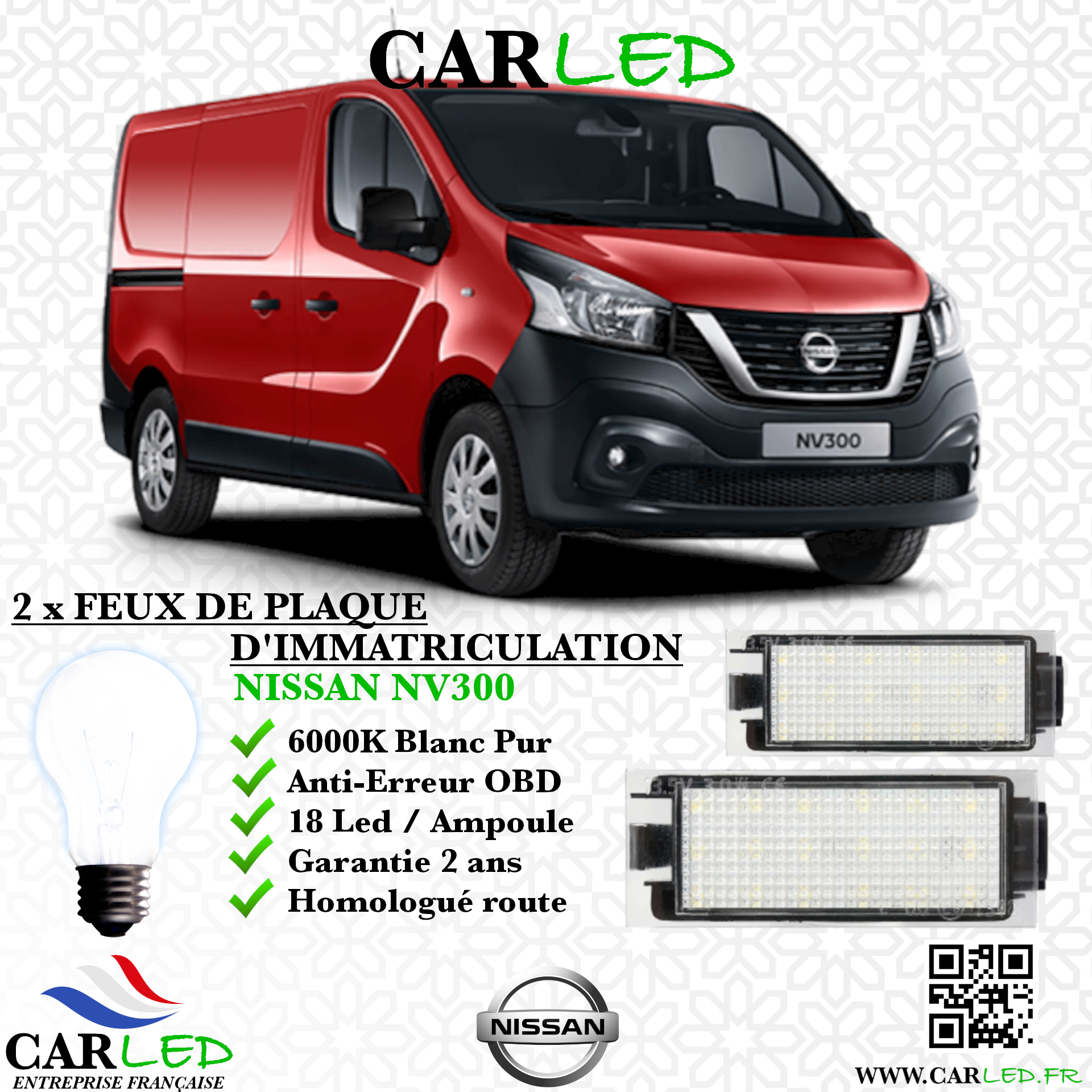 2x Feux de plaque d'immatriculation LED Nissan NV300