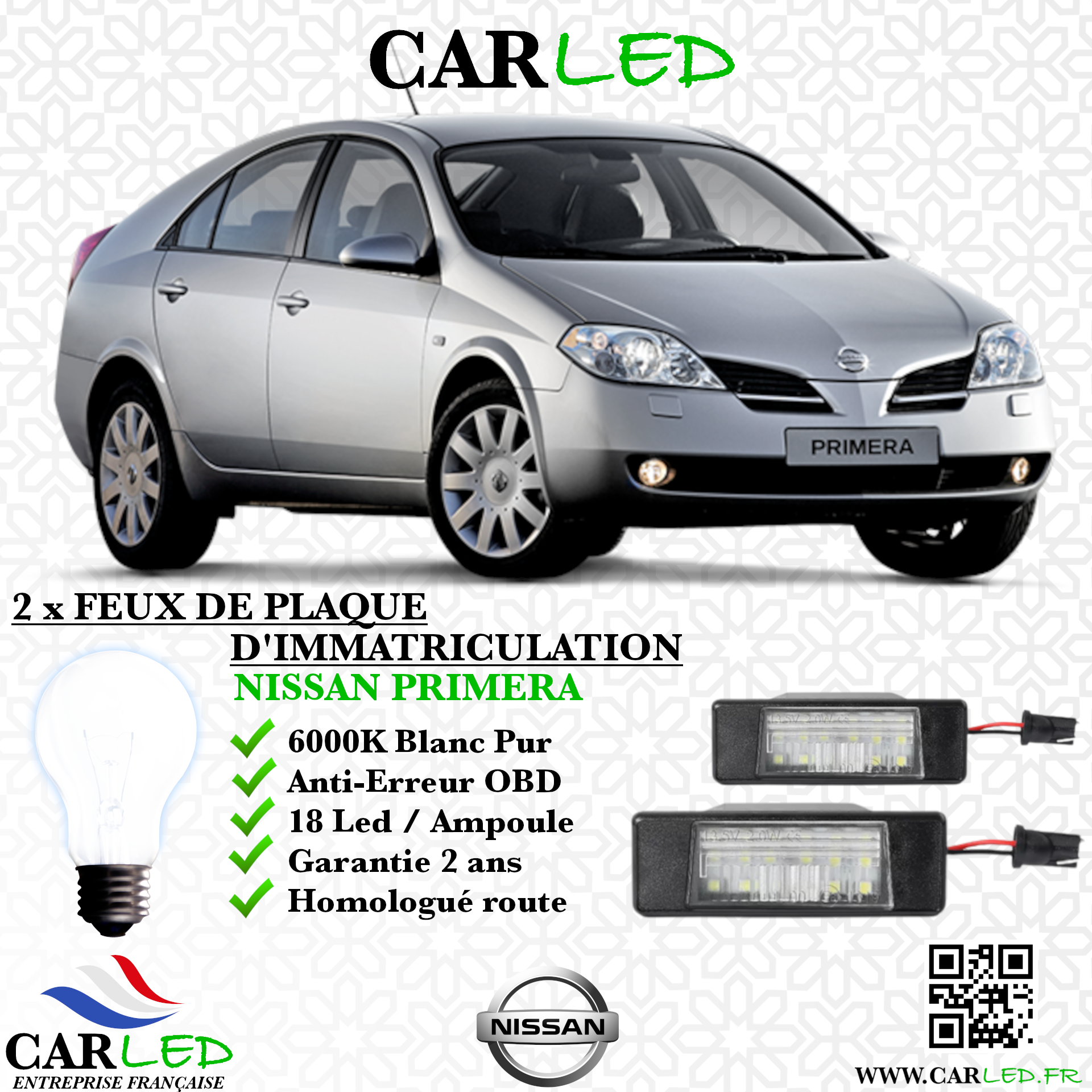 2x Feux de plaque d'immatriculation LED Nissan Primera