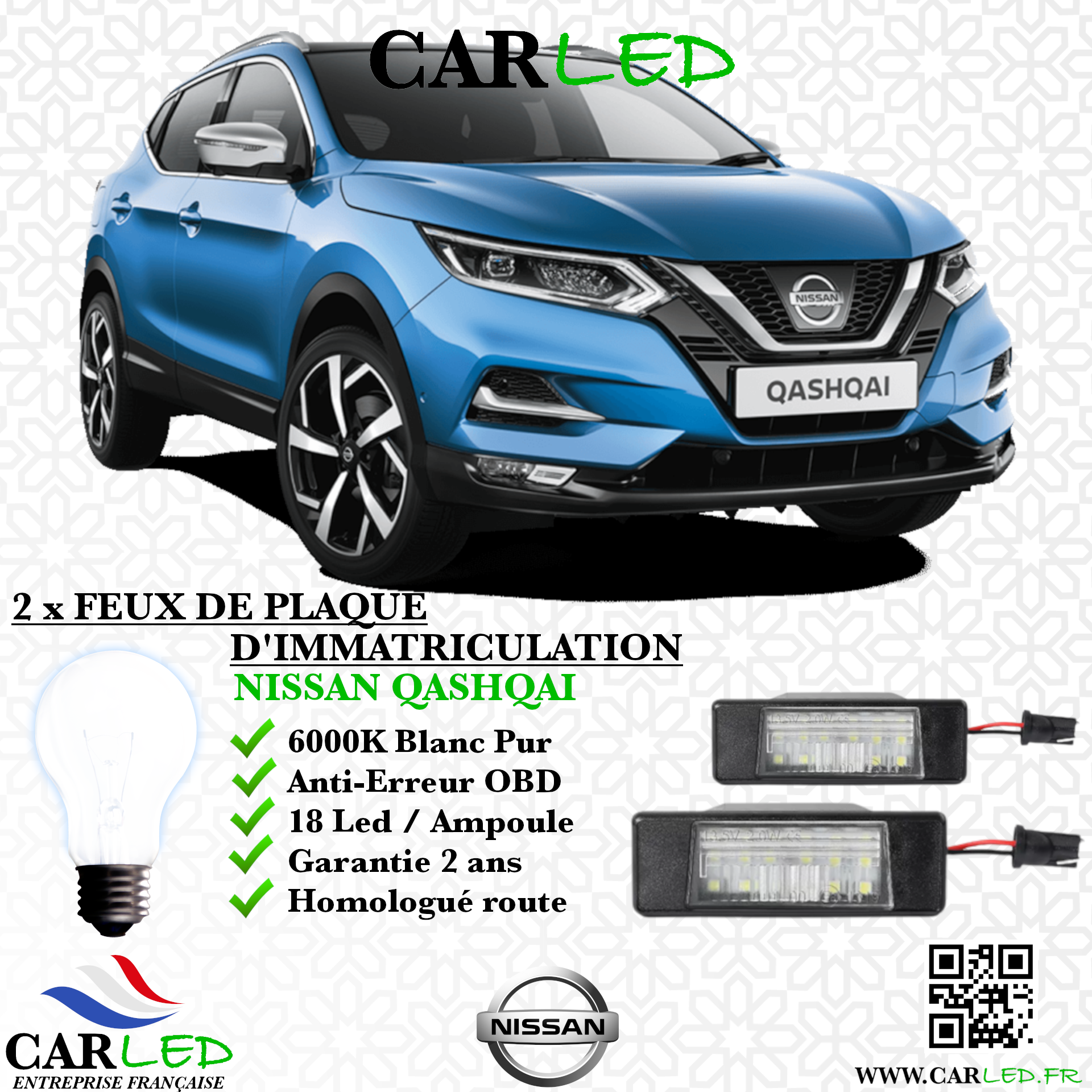 2x Feux de plaque d'immatriculation LED Nissan Qashqai II