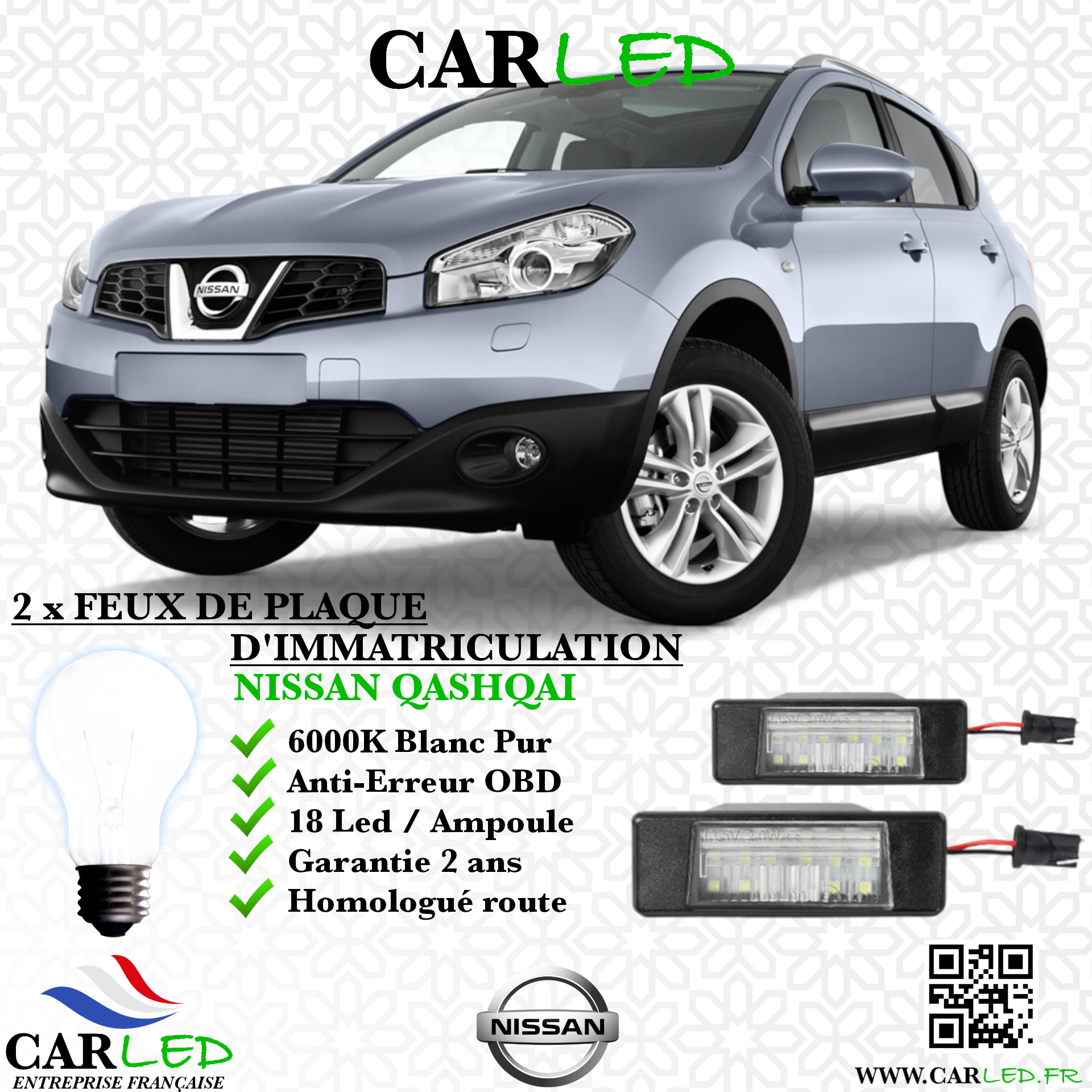 2x Feux de plaque d'immatriculation LED Nissan Qashqai I