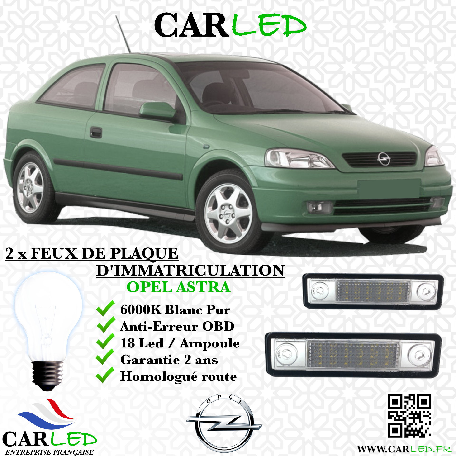2x Feux de plaque d'immatriculation LED Opel Astra