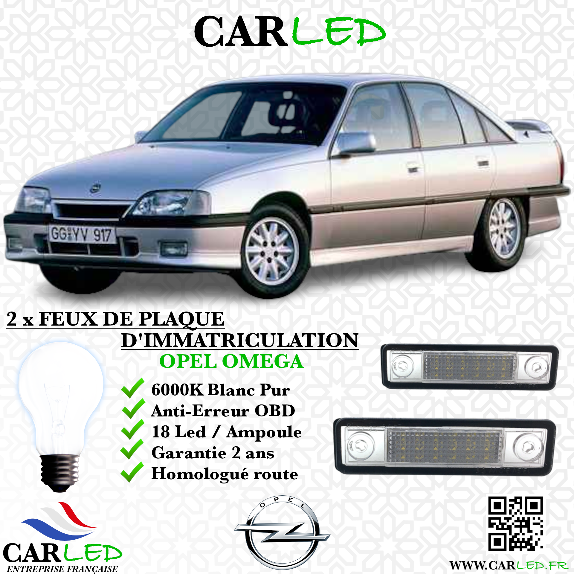 2x Feux de plaque d'immatriculation LED Opel Omega