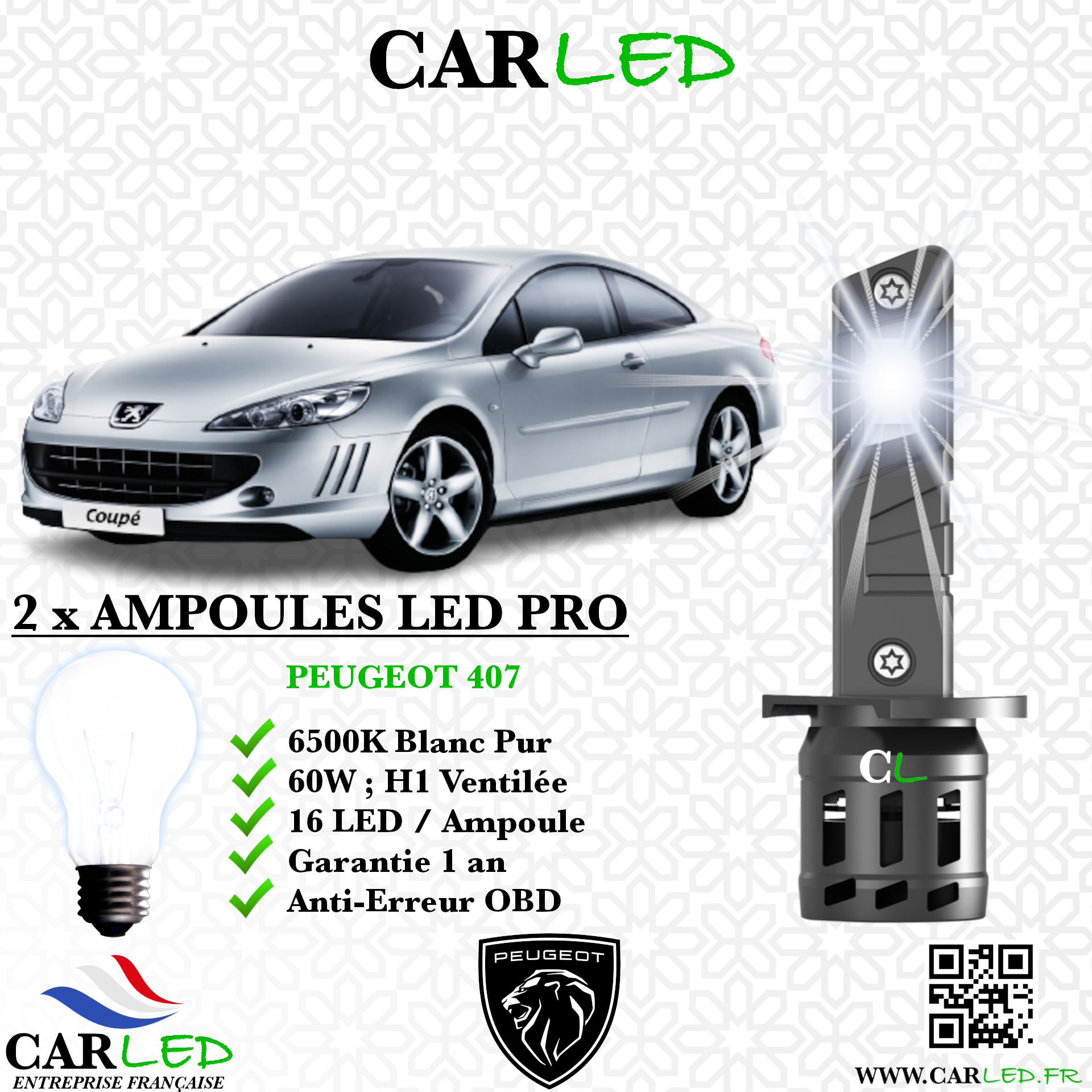 KIT AMPOULE LED PEUGEOT 407