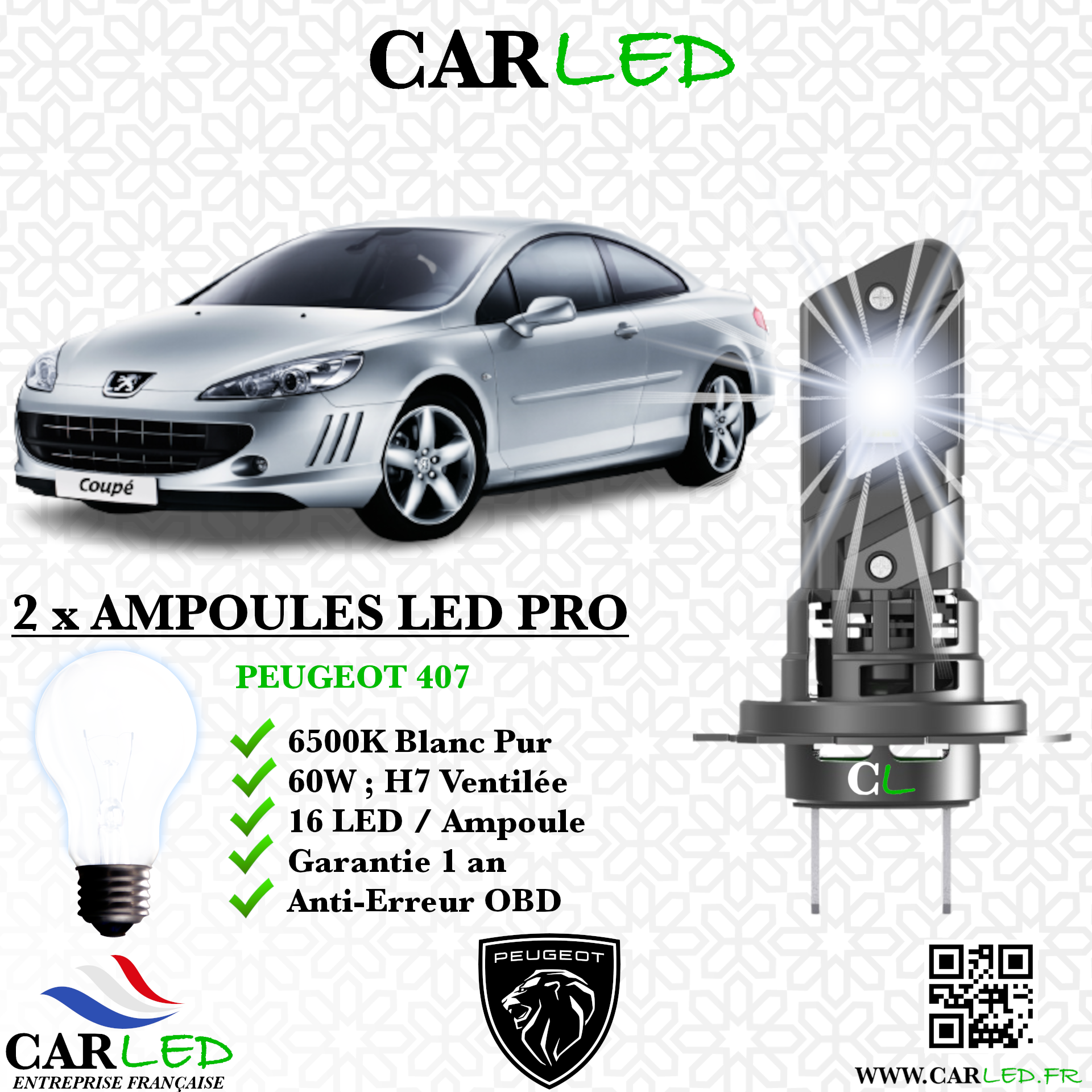KIT AMPOULE LED PEUGEOT 407