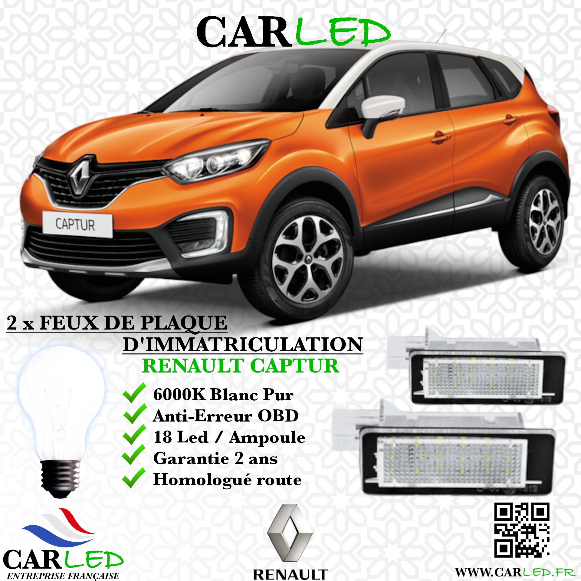 2x Feux de plaque d'immatriculation LED Renault Captur