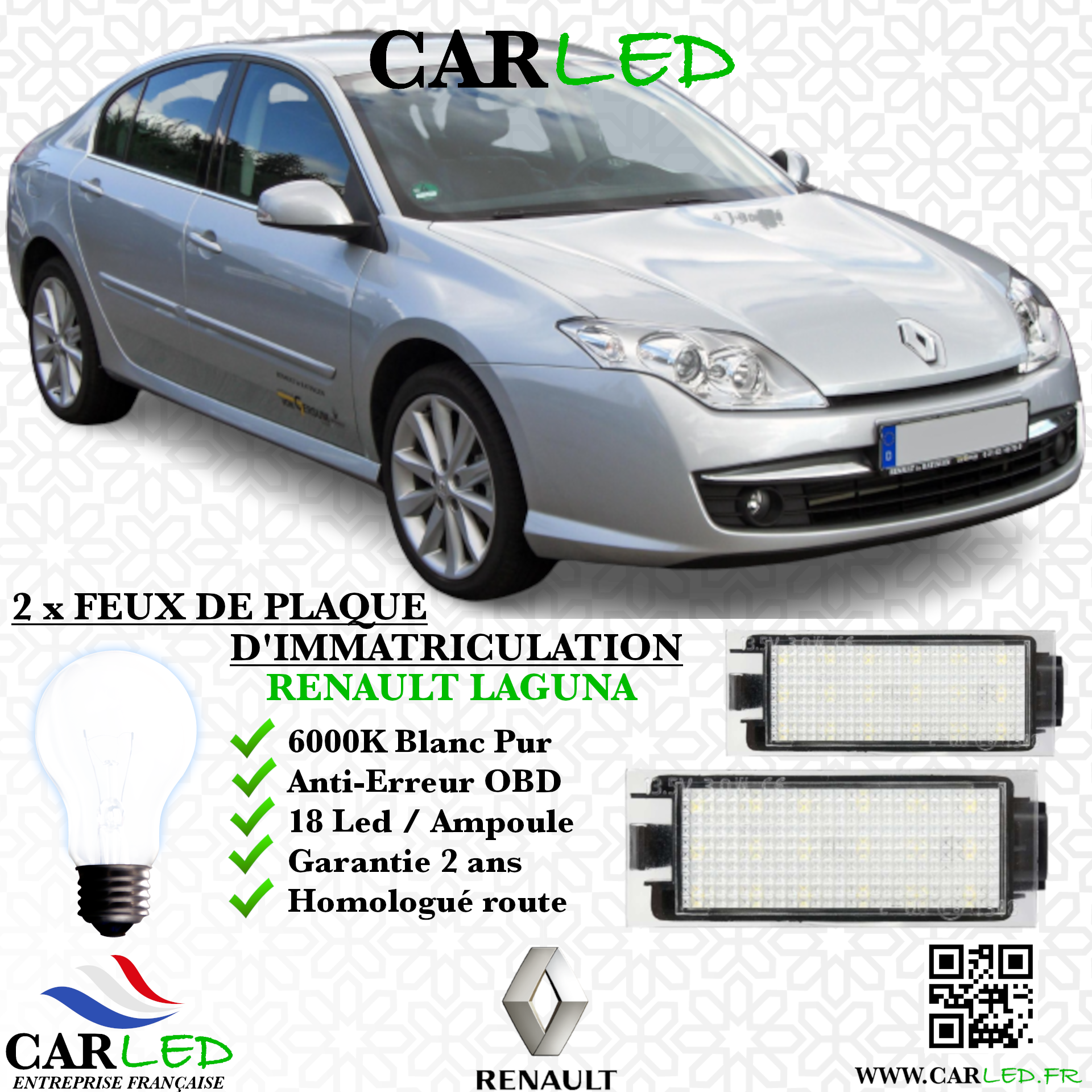 2x Feux de plaque d'immatriculation LED Renault Laguna III
