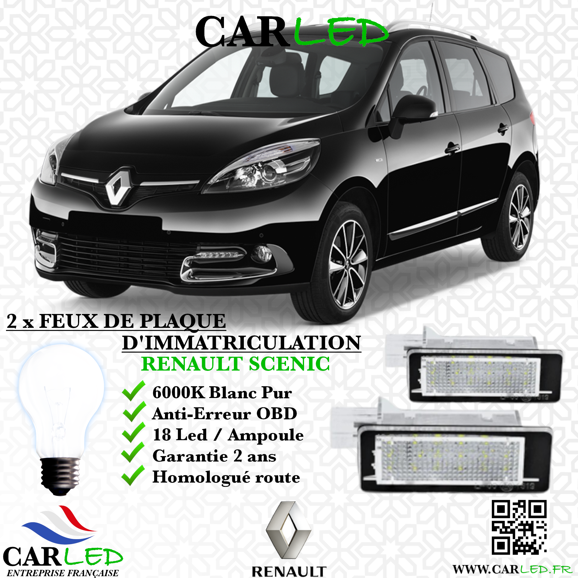 2x Feux de plaque d'immatriculation LED Renault Scenic III