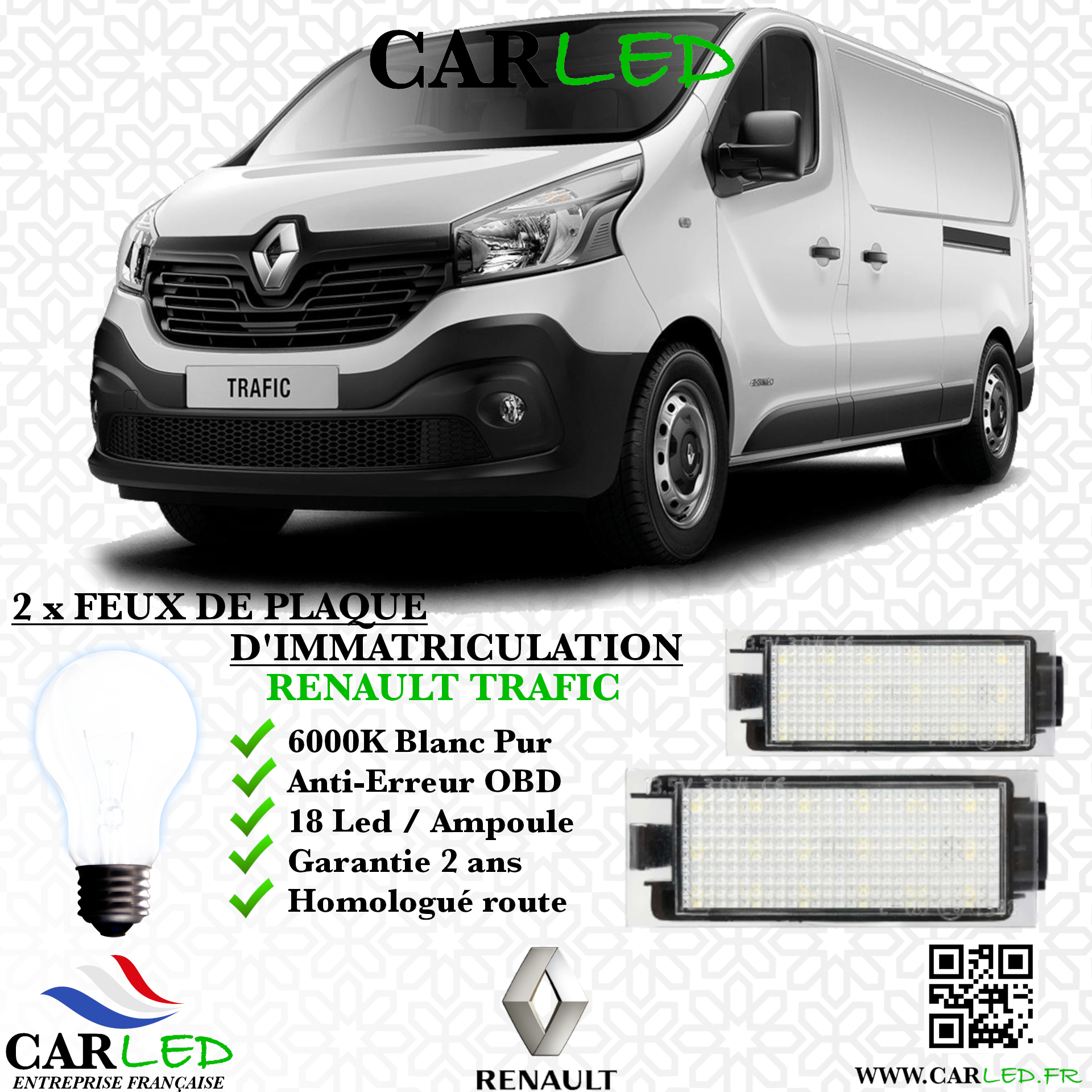 2x Feux de plaque d'immatriculation LED Renault Trafic III