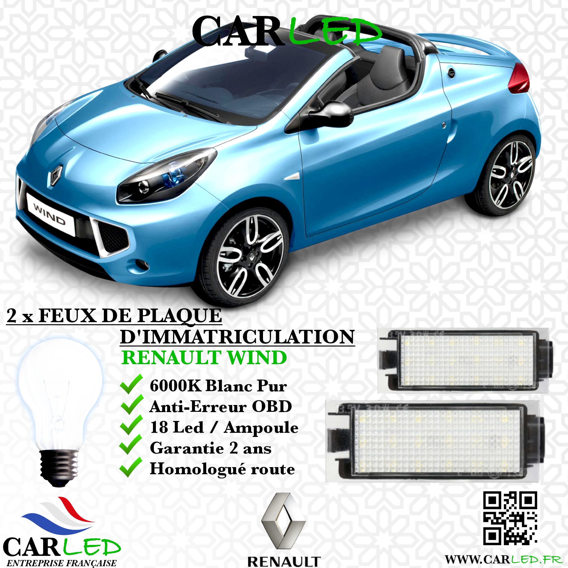 2x Feux de plaque d'immatriculation LED Renault Wind