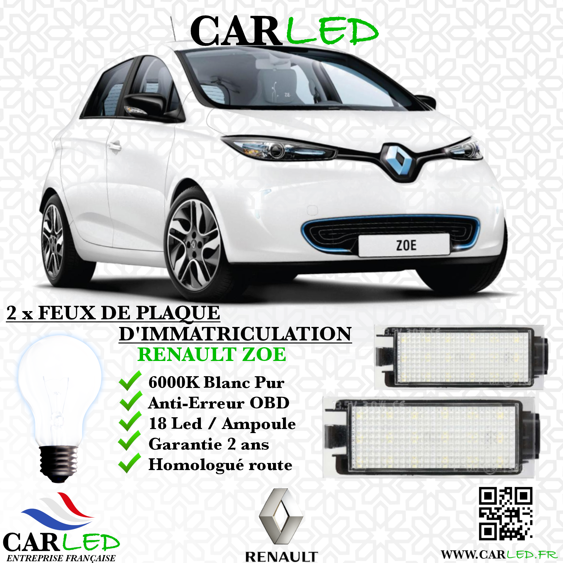 2x Feux de plaque d'immatriculation LED Renault Zoe