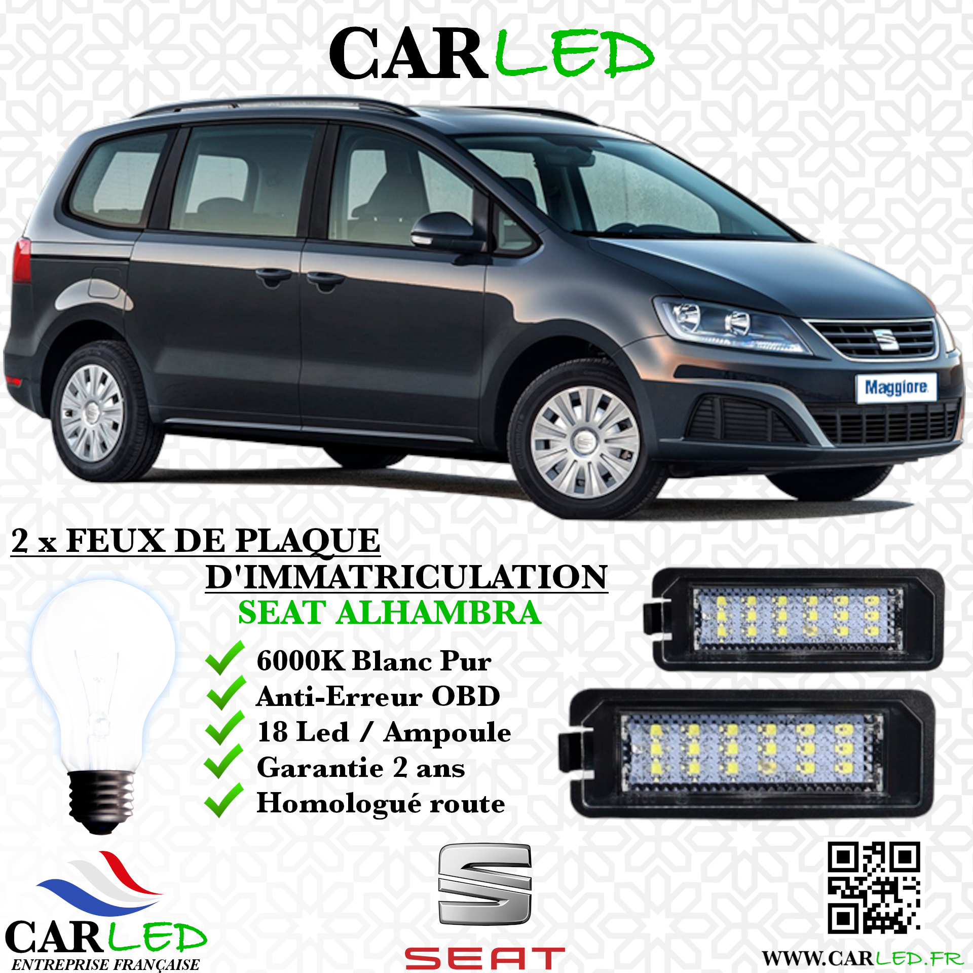 2x Feux de plaque d'immatriculation LED Seat Alhambra