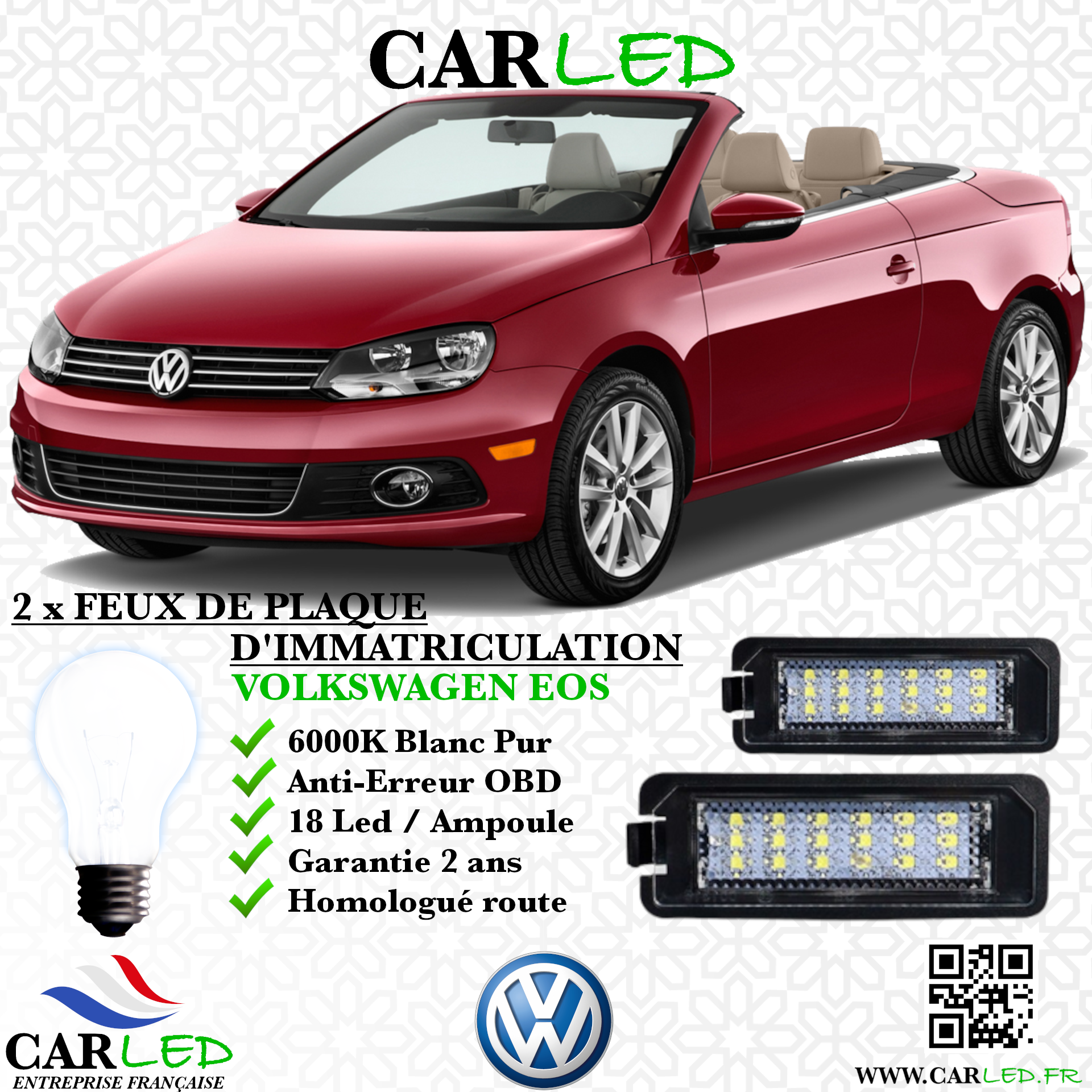 2x Feux Plaque d'immatriculation LED VOLKSWAGEN EOS