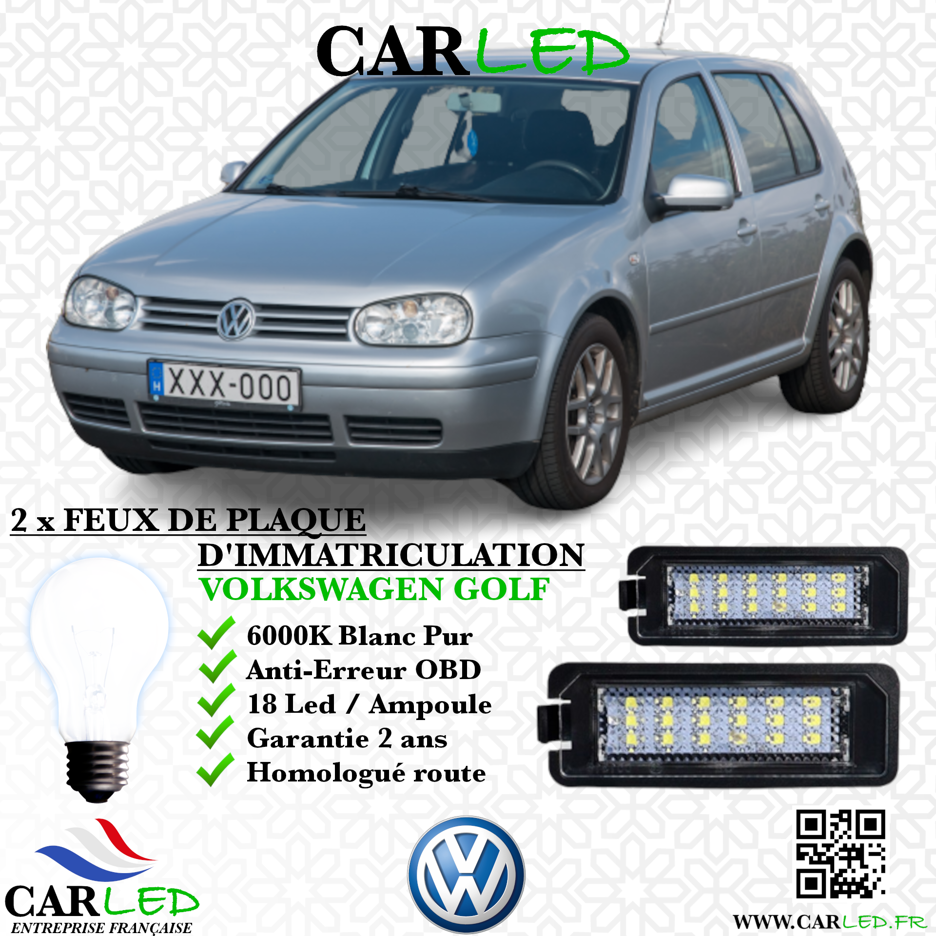2x Feux Plaque d'immatriculation LED VOLKSWAGEN GOLF IV