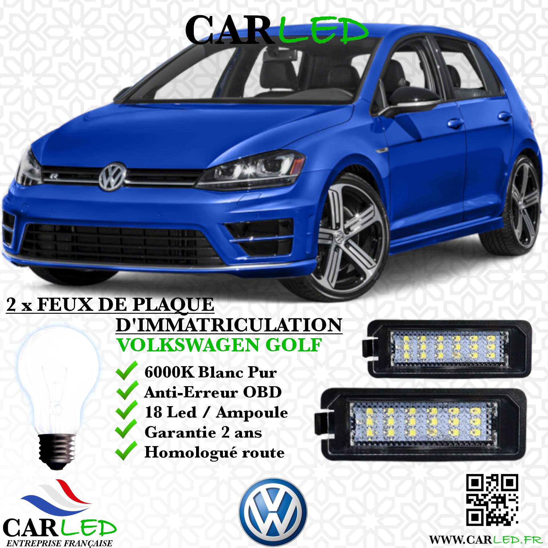 2x Feux Plaque d'immatriculation LED VOLKSWAGEN GOLF VII