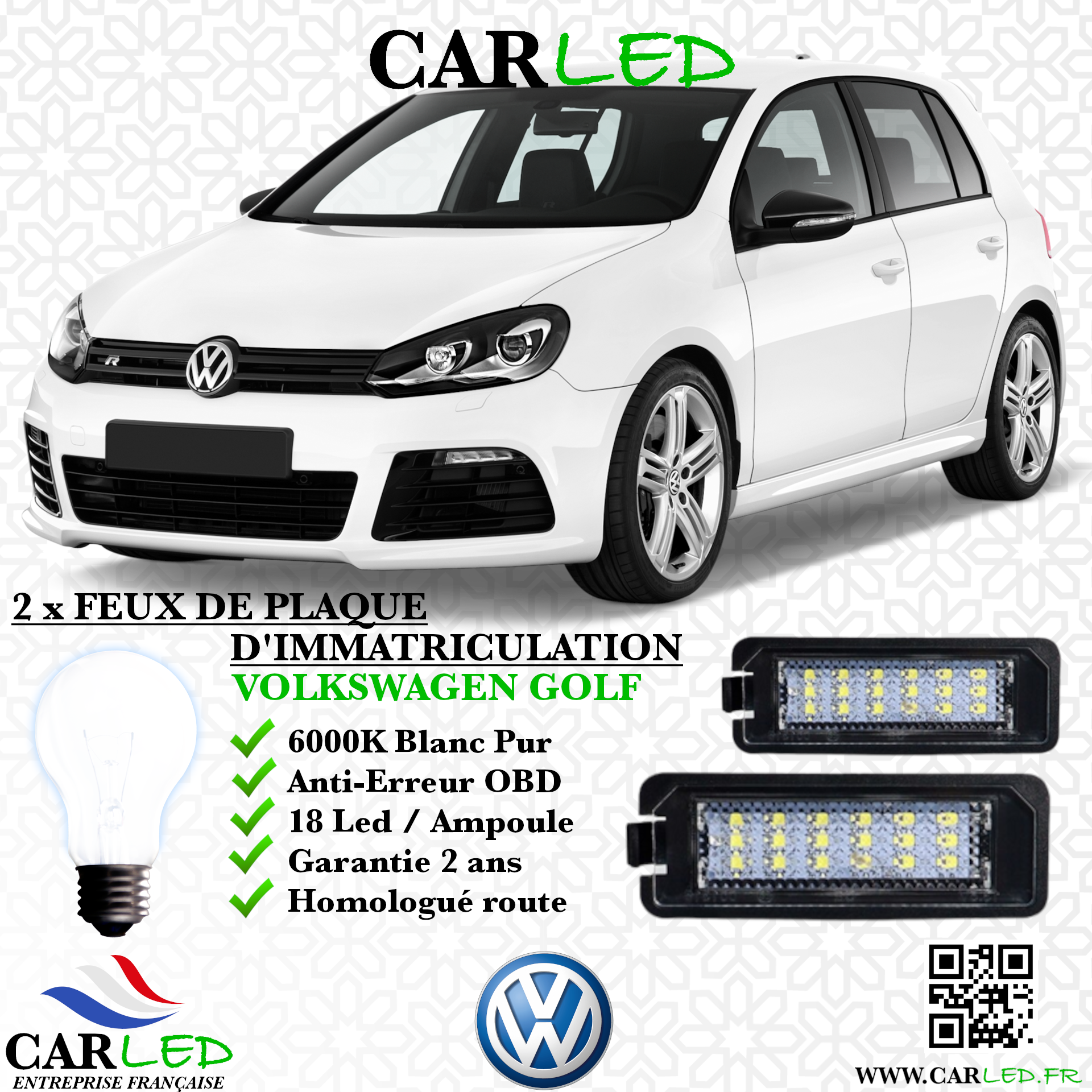 2x Feux Plaque d'immatriculation LED VOLKSWAGEN GOLF VI