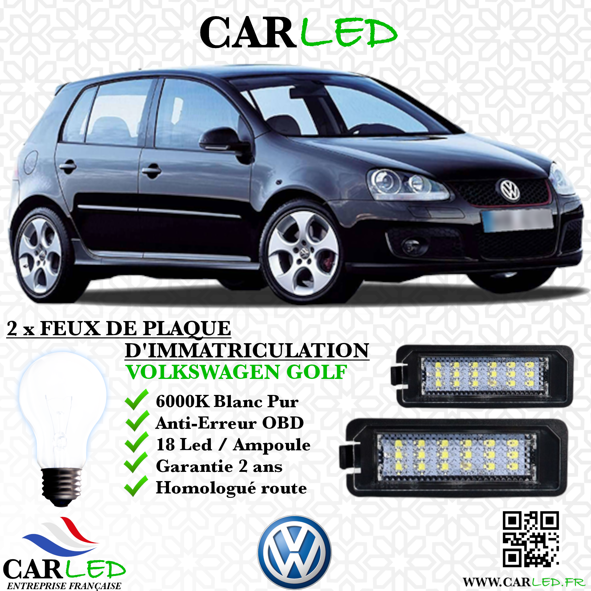 2x Feux Plaque d'immatriculation LED VOLKSWAGEN GOLF V