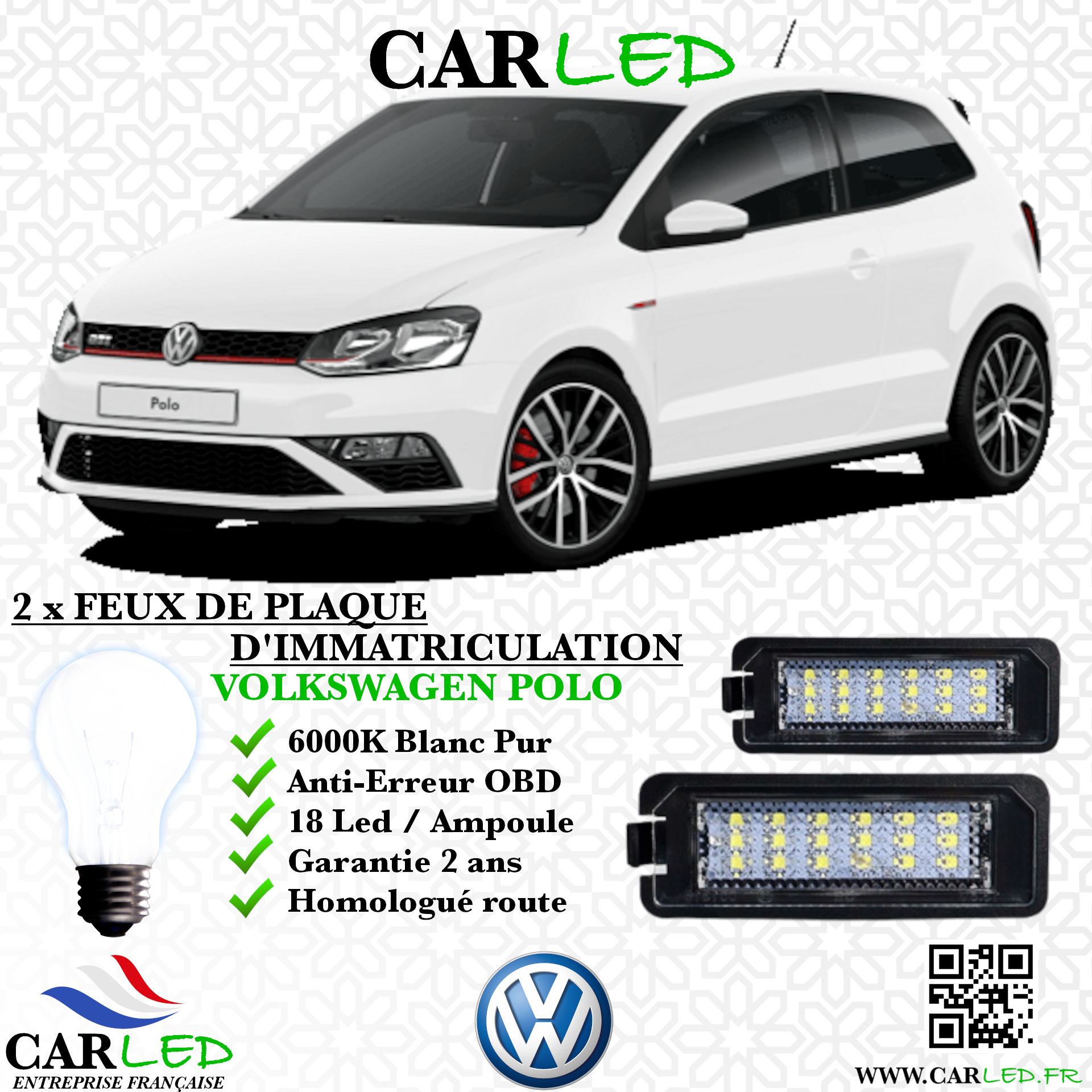 2x Feux Plaque d'immatriculation LED VOLKSWAGEN POLO 6R
