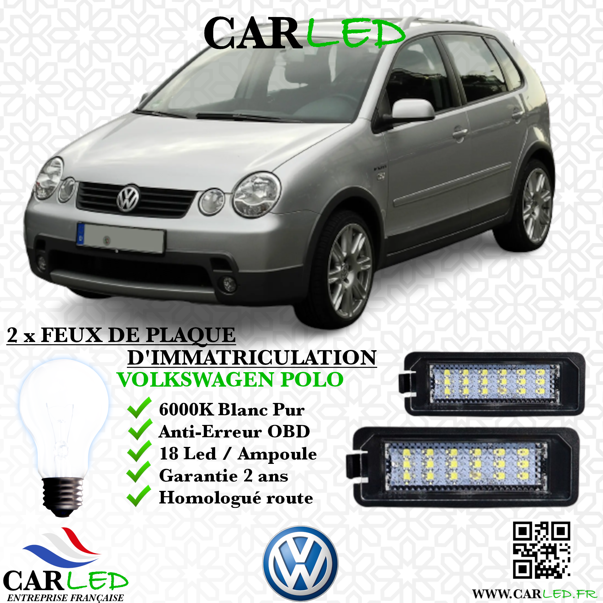 2x Feux Plaque d'immatriculation LED VOLKSWAGEN POLO 9N