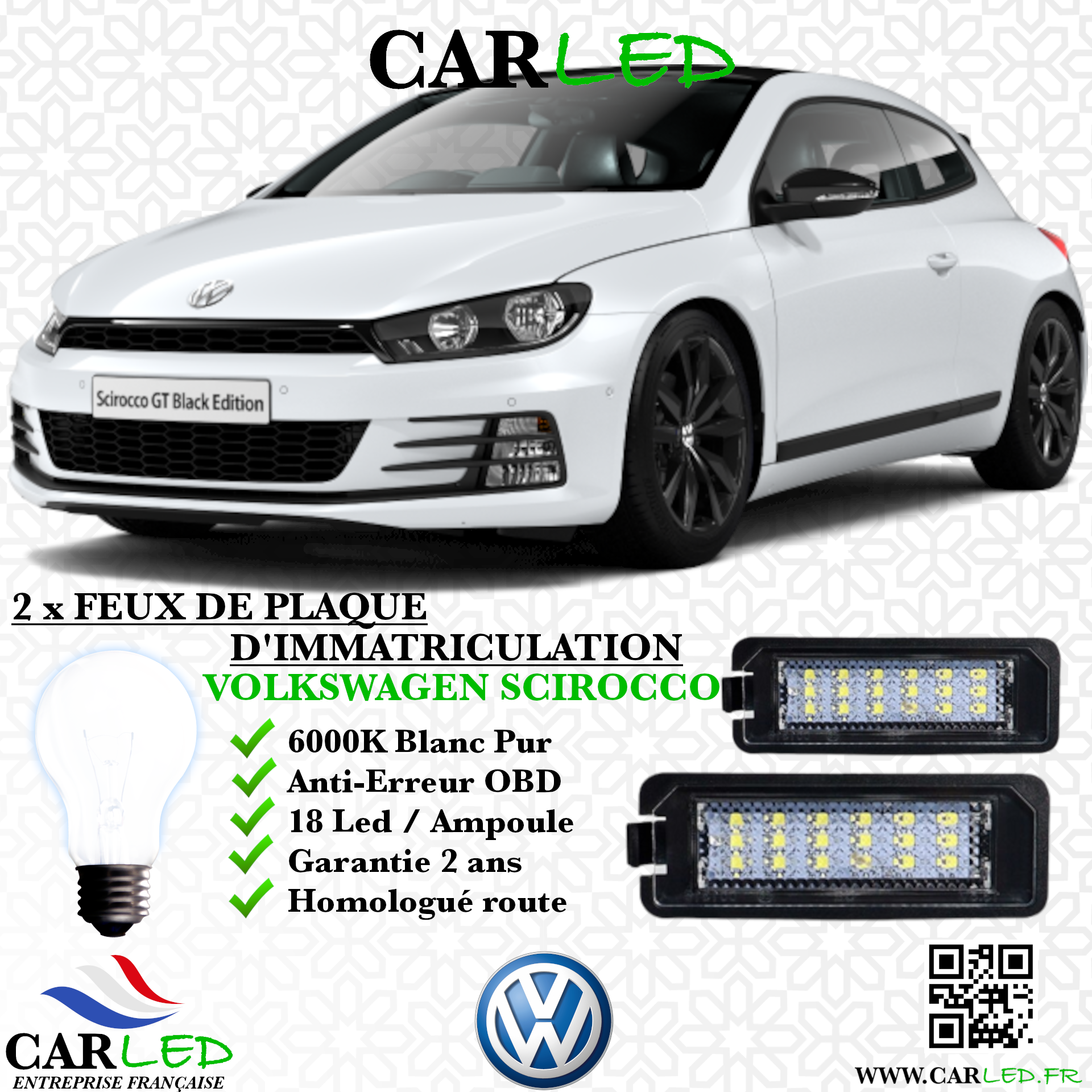 2x Feux Plaque d'immatriculation LED VOLKSWAGEN SIROCCO