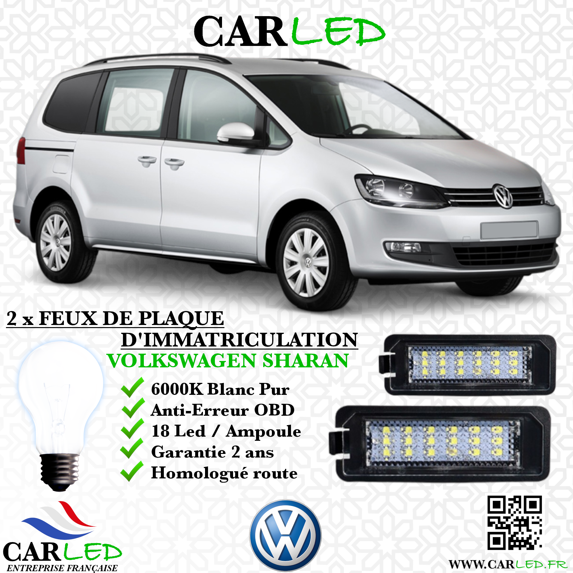 2x Feux de plaque d'immatriculation LED Volkswagen Sharan