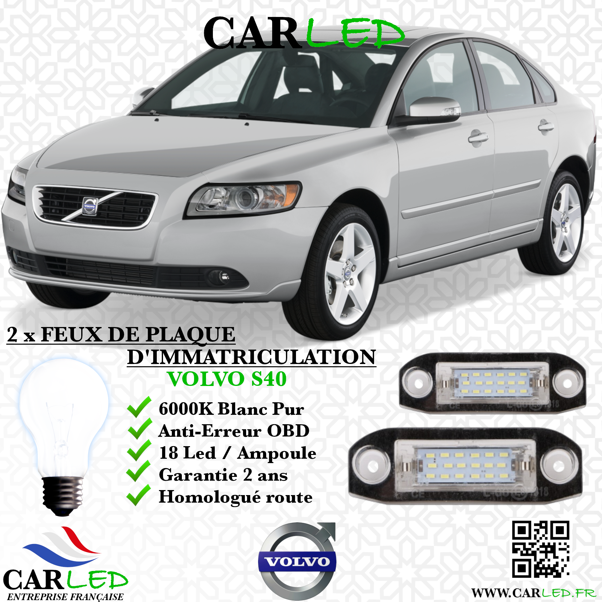 2x Feux Plaque d'immatriculation LED Volvo S40