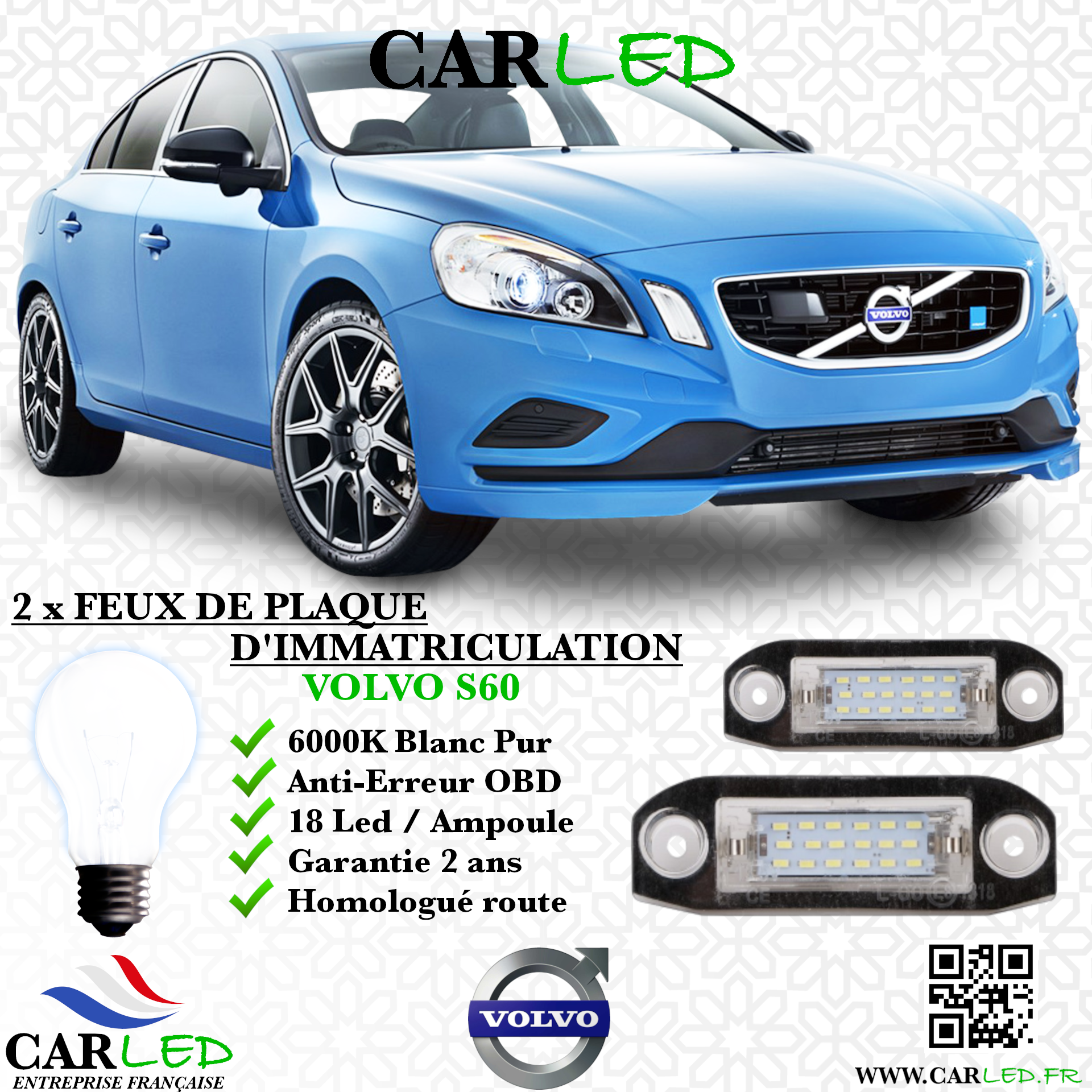 2x Feux Plaque d'immatriculation LED Volvo S60