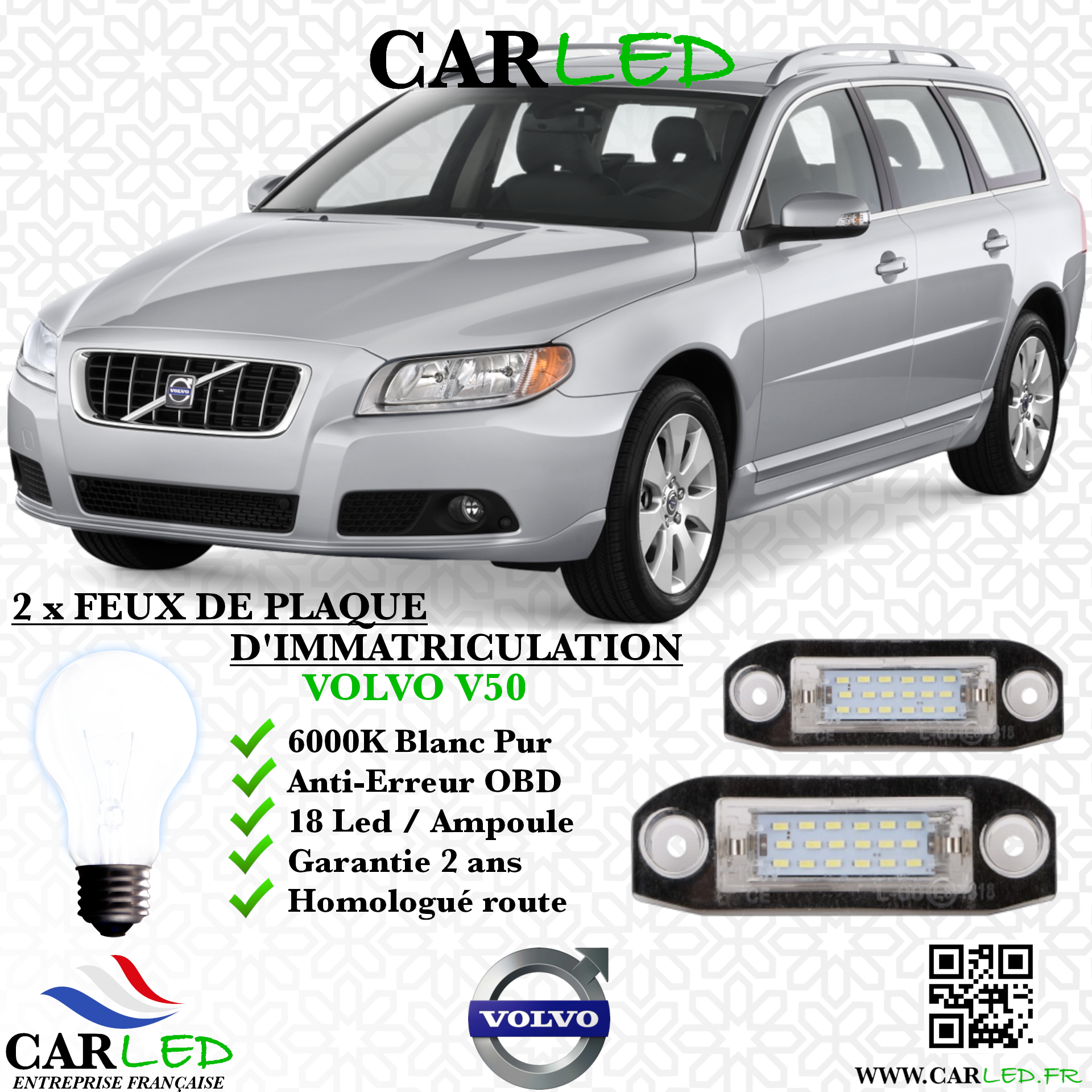 2x Feux Plaque d'immatriculation LED Volvo V50