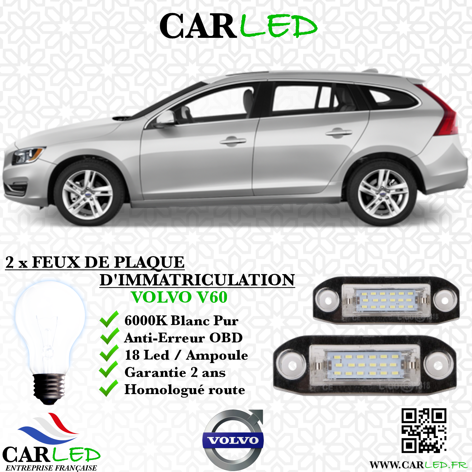 2x Feux Plaque d'immatriculation LED Volvo V60